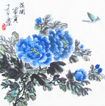 花开富贵蓝牡丹