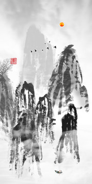 水墨屏風(fēng)畫