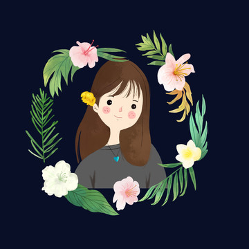 水彩效果人物卡通可愛治愈小插畫