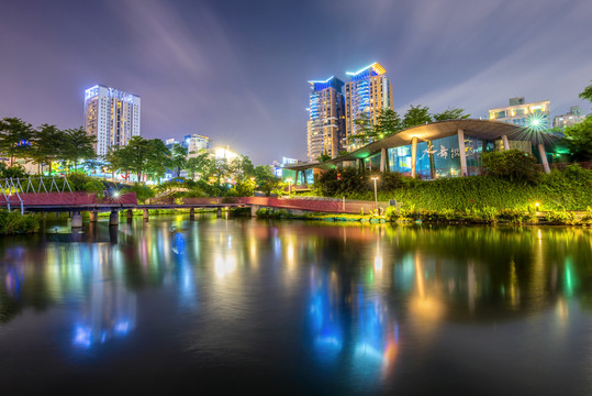 中国台湾台中秋红谷城市夜景