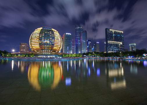 浙江省杭州市钱江新城夜景风光