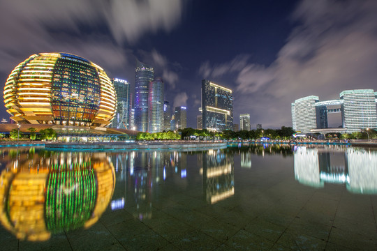 浙江省杭州市钱江新城夜景风光