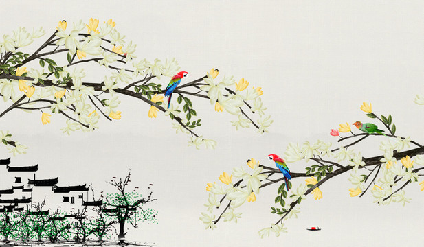 花鳥壁畫