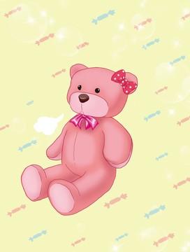 手绘粉色泰迪熊宝宝