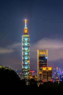 中国台湾台北虎山101城市夜景