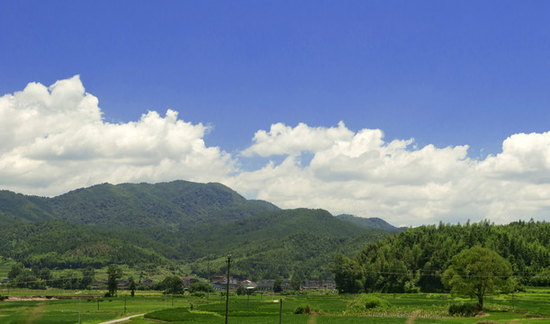 天蓝蓝山青田绿