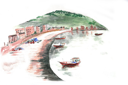水墨海島