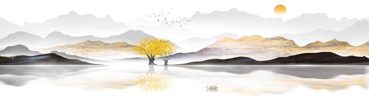 黑白巨幅水墨山水畫