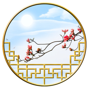 工筆圓形花鳥(niǎo)圖