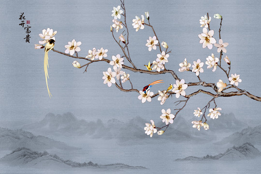 工筆花鳥(niǎo)圖木蓮