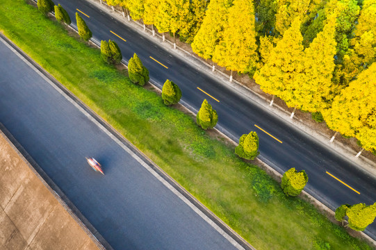 航拍公路绿化