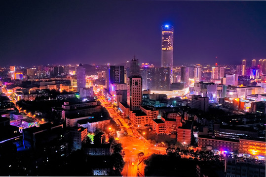 航拍徐州城市中心夜景