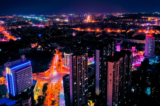 航拍徐州城市中心夜景
