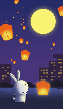 中秋節(jié)放孔明燈的玉兔