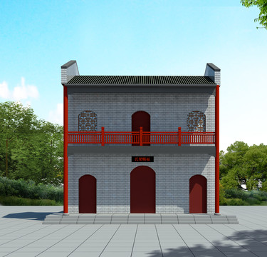祠堂正面建筑外觀設(shè)計(jì)案例效果圖