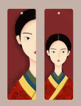 中国古代女孩系列画书签