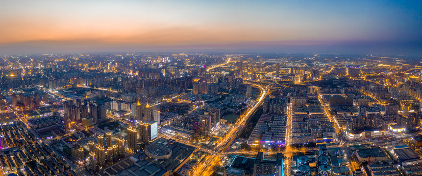 城市落日夜景风光全景图