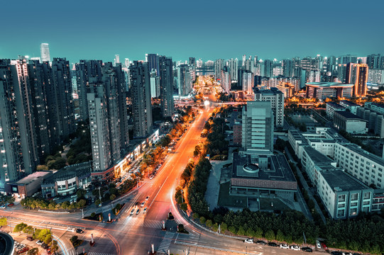 鸟瞰南昌城市夜景