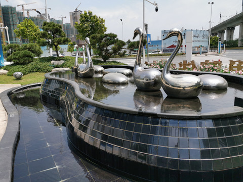 铜鸭喷泉