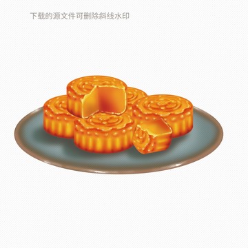 手绘插画一盘月饼