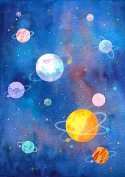 水彩插畫星球