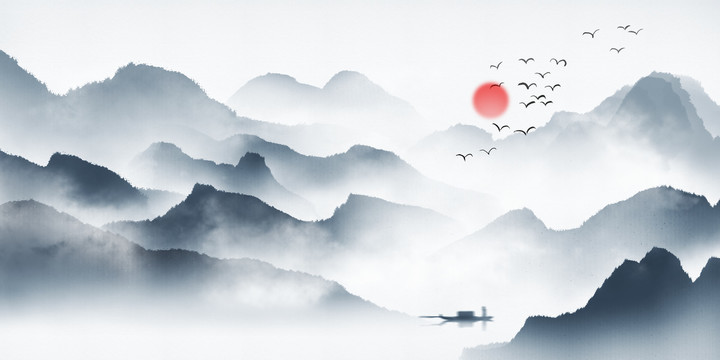 水墨山水裝飾畫背景墻