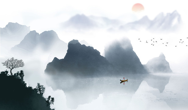 新中式水墨山水畫