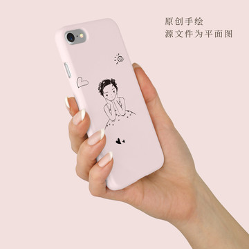 小清新手繪矢量托腮小女孩