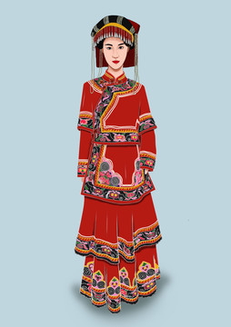 彝族姑娘紅色