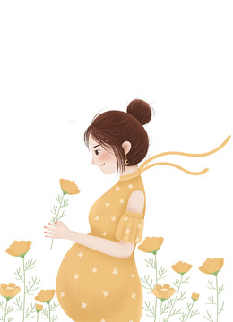 小清新孕媽手繪插畫
