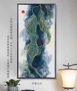 新中式線條金線裝飾畫
