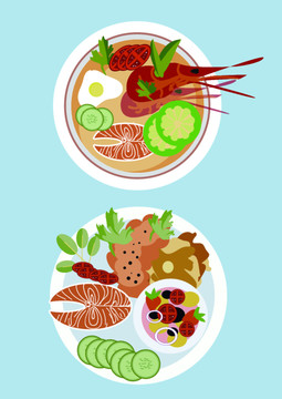 早餐西餐美食矢量扁平插畫