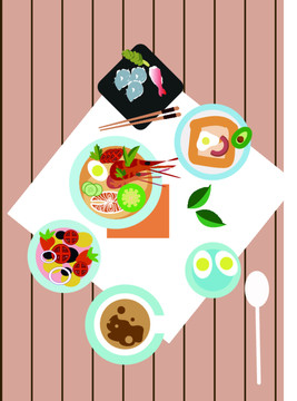 矢量扁平早餐西餐美食插畫