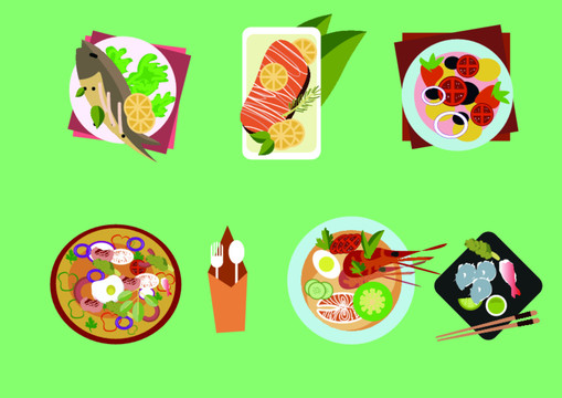 矢量扁平早餐西餐美食插畫