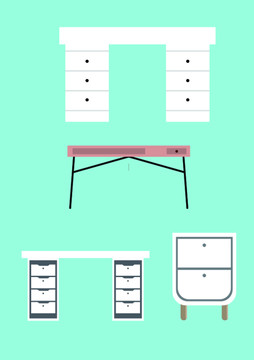 办公室加班家具矢量扁平插画