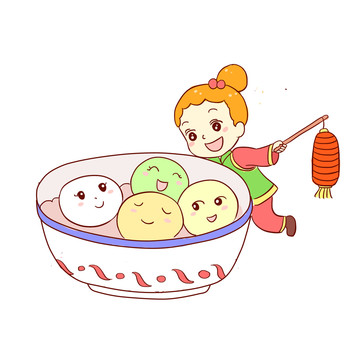 元宵節(jié)吃湯圓習俗手繪卡通元素