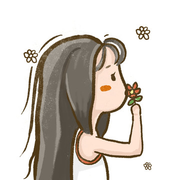 手繪小女孩與花朵
