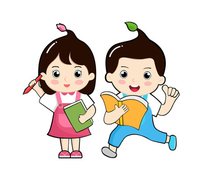 可愛男孩女孩學(xué)習(xí)看書卡通形象