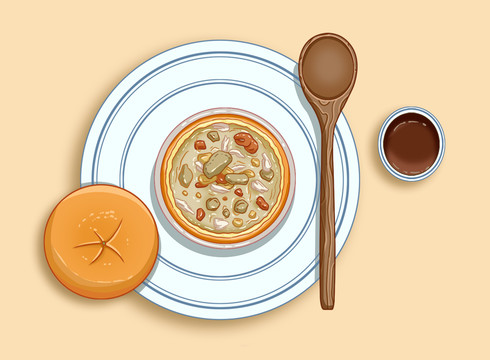 中華美食浙菜蟹釀橙插畫