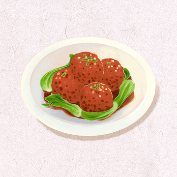 中華美食獅子頭插畫
