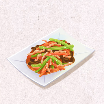中華美食魚香肉絲插畫