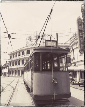 老上海街景有轨电车