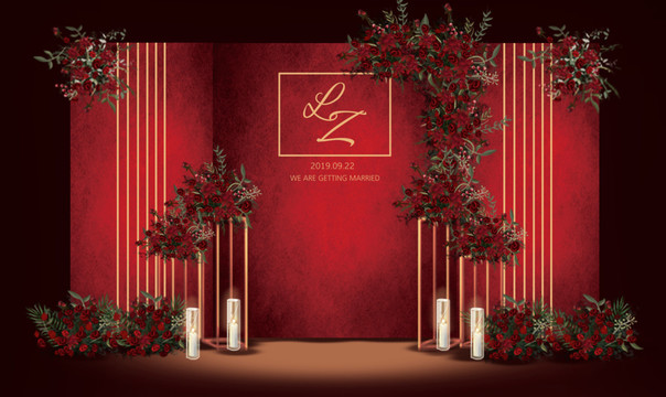 紅色復(fù)古簡(jiǎn)約婚禮效果圖
