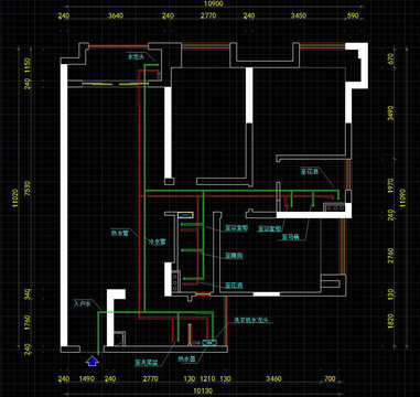 CAD报建装修水路布置图平面图