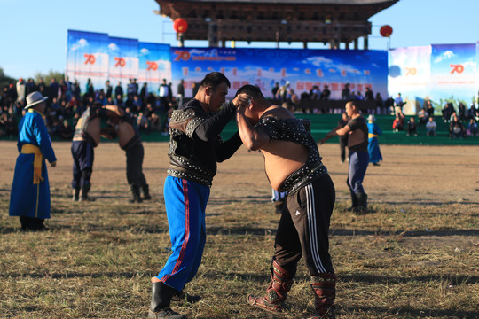 蒙古族摔跤手搏克比赛那达慕