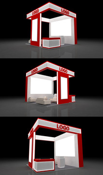 红色房地产展台设计3D模型下载