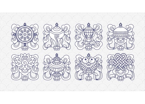 八吉祥矢量單線