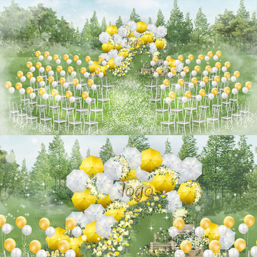 黄绿色气球草坪仪式区婚礼效果图
