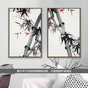 中式竹子蜻蜓水墨裝飾畫背景