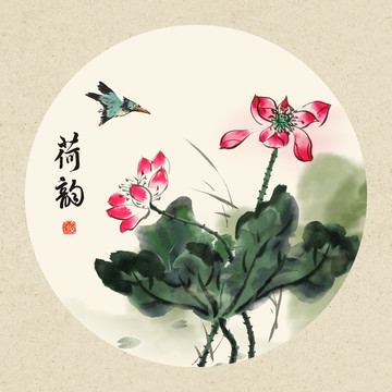 分層禪意荷花圖